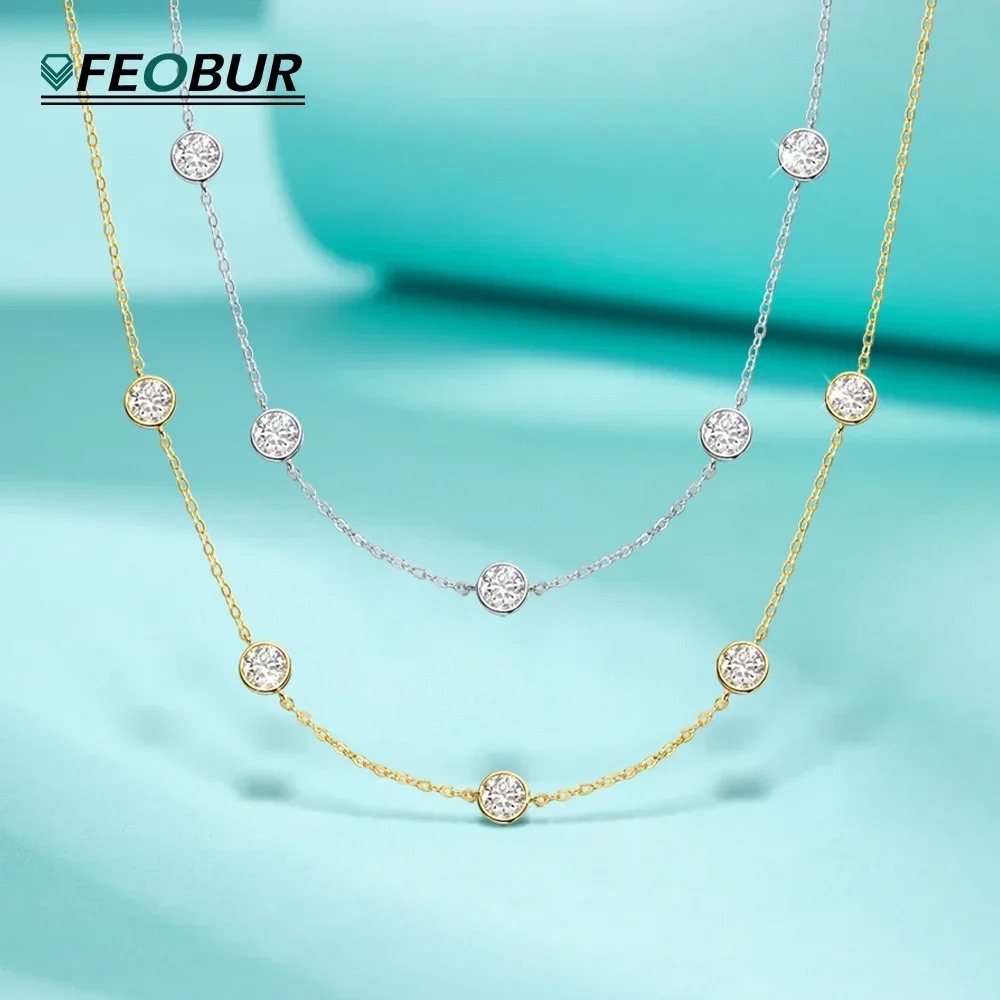Bezels Set Pendant - Collar de moissanita de 5mm con